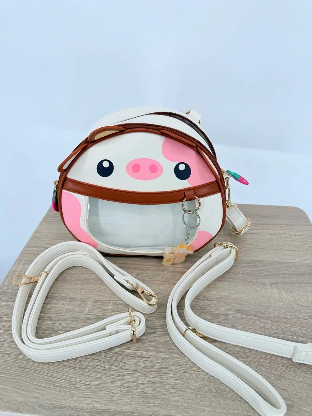 Pwuffy Strawberry Fruit Cow Ita Bag Convertible Mini Backpack Crossbody Purse